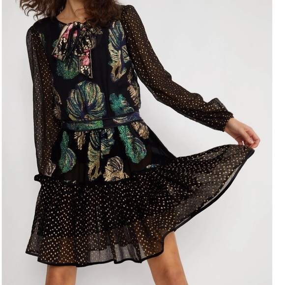Cynthia Rowley Dresses & Skirts - Cynthia Rowley Inverness Metallic Sheer Silk Mini Dress Black Fish Size 6